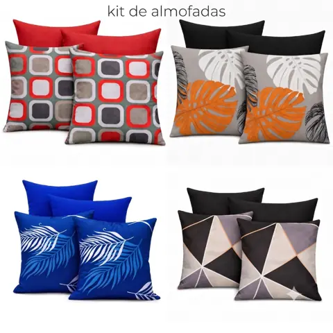 Kit 4 capas para almofadas decorativas com zíper 45x45cm