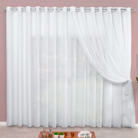 Cortina Microfibra Com Voil 4,00x2,70 Semi Blackout Janela Quarta e Sala Branco apartamento branca 2,80m 5m...