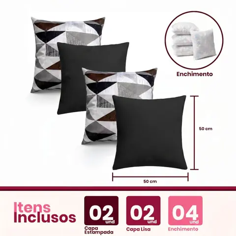 04 Almofadas Cheias Estampadas Modernas Decorativas 50x50 Novidade Com Refil Floco Espuma