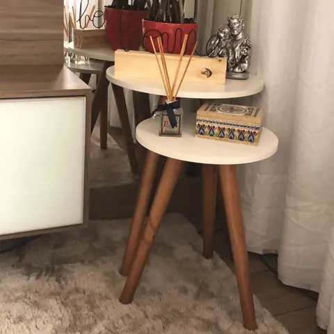 Conjunto 2 Mesas Mesinhas De Canto Com Tamanhos Diferentes E Apoio De Sofá decoração sala quarto Tripé Retro