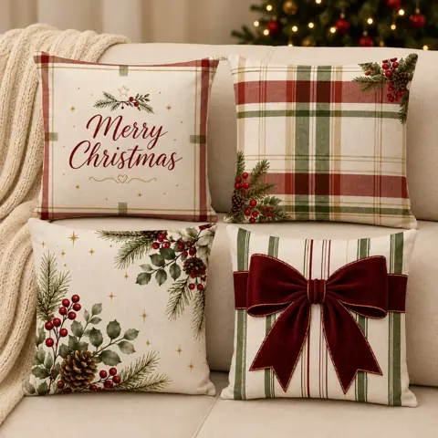 Kit 4 Capas de Almofada 43x43 cm Estampa Digital Decoração Natalina