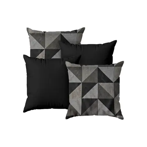 kit 4 Capas Almofadas Sala Sofá C/ Ziper 45x45 Para Quarto Geométrico Preto e Cinza
