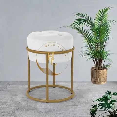 Puff Decoração Quarto Banquinho 5 botoes Banqueta Ferro Argola Penteadeira Sala
