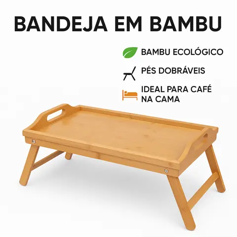Bandeja Mesa De Cafe da Manhã Em Bambu Com Pezinho Para Cama e Sofa