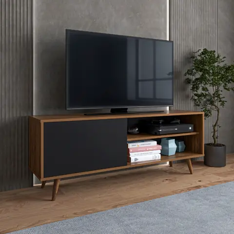 Rack para tv até 43 sem painel sala com pés de madeira 1 porta pintura u.v para casa