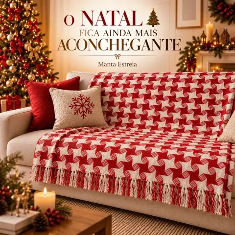 Manta Para Sofá Natal Estrela / Tambaba Luxo Gigante 100% Algodão Protetor Decoração de Natal