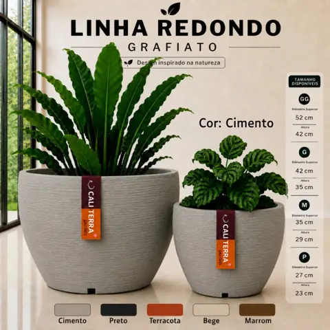 Vaso Redondo Grafiato Grande Polietileno Decorativo Cachepot para Plantas Jardim Sala Varanda Área Interna...