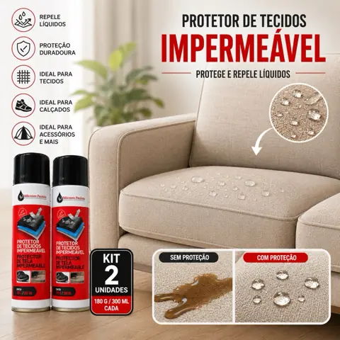 Kit 2 latas Spray Impermeabilizante Protetor para tecidos e estofados 300ml