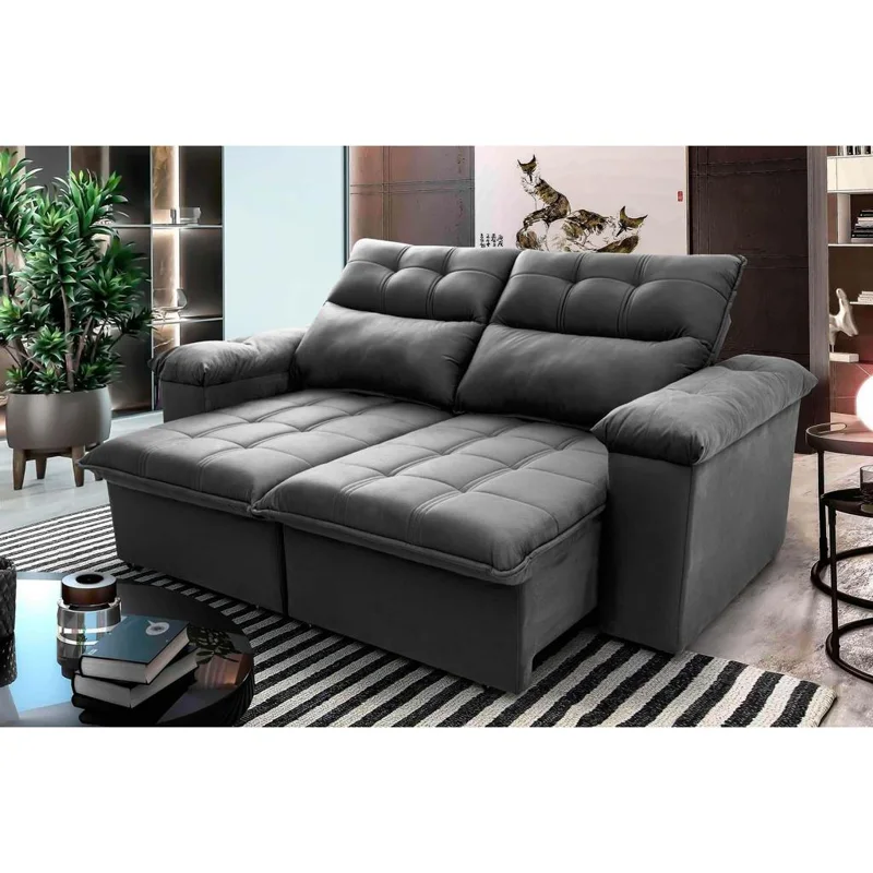 Sofá Retrátil/Reclinável Verona 1,80m Suede Velut Cinza c/ Molas no Assento - King House