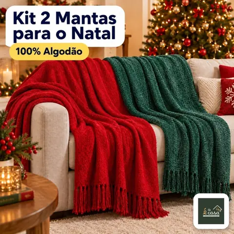 Kit 2 Mantas para o Natal 210x120 Decorativa 100% Algodão