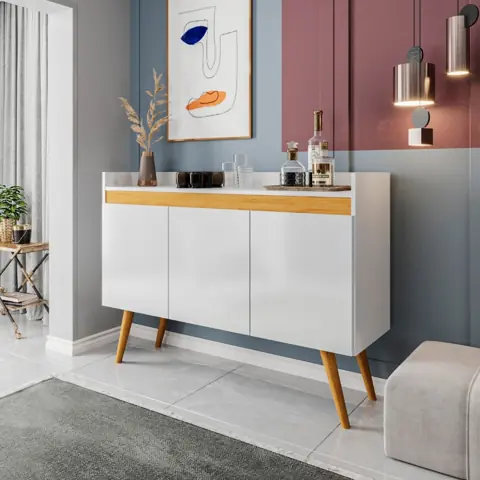 Aparador 3 portas buffet para sala decoração de casa pés madeira multiuso lyon flex