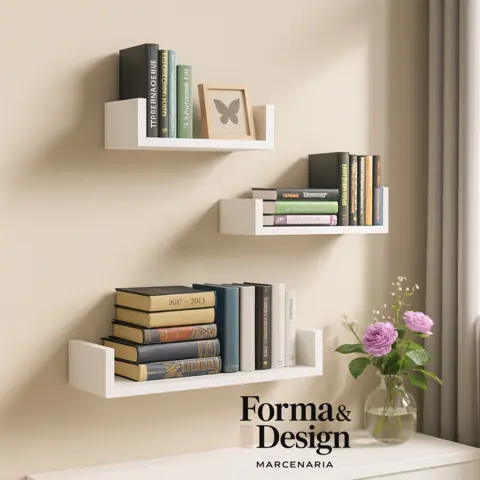 Kit 3 Prateleiras U MDF Nicho Branco 30cm 40cm 50cm 60cm - Decorativo para Sala, Quarto e Cozinha