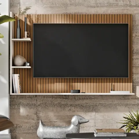 Painel Para TV 50 Polegadas Retro Nicho e Prateleira Rack Suspenso Modelo Berlim - Quality Móveis