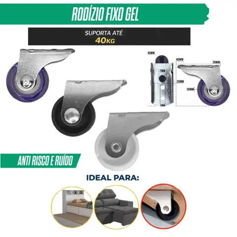 Kit 12/20/24 Rodízio Gel Sem Trava P/ Sofá Bicama Cama Box Armário Móveis Rodinha Gel 30mm