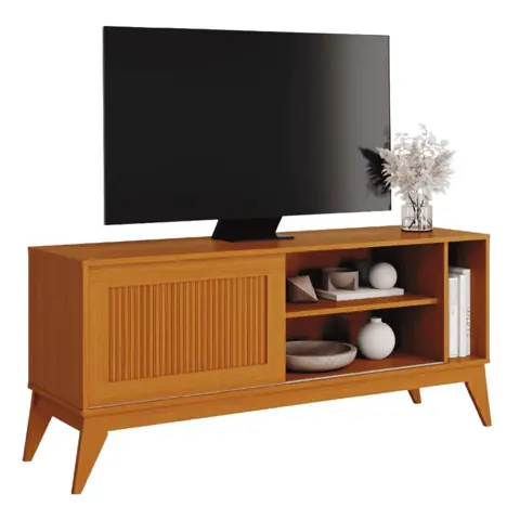 Rack Bancada para TV até 55 Polegadas 1,36m Ripado Impressão 3D 1 Porta Cedro Aruba EDN