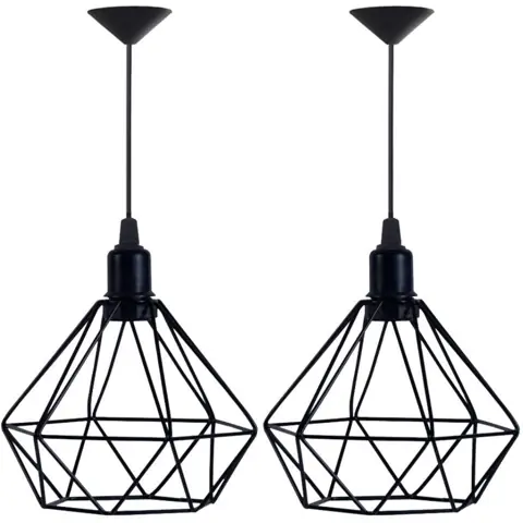 Kit 2 Pendente Lustre Luminária Aramado Diamante Preto