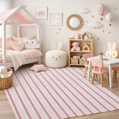 Tapete Para Sala Quarto Infantil Moderno Mandacaru 1,50 X 1,00 Rosa Antialérgico Antiácaro Secagem Acelerada
