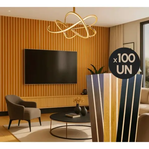 Kit até 100 Placas Ripadas MDF 45×10cm Painel Decorativo Revestimento de Parede Autocolante Premium