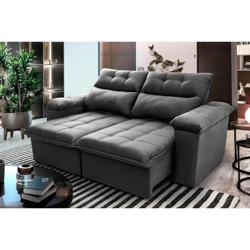 Sofá Retrátil Reclinável Verona 2,00m Suede Velut Cinza Molas no Assento - King House