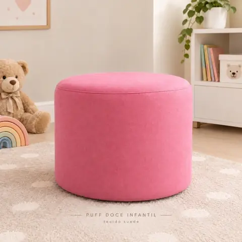 Puff Doce Infantil Banqueta Multiuso Para Quarto Espaço Kids Sala pés antiumidade - Banco Redondo/Suede...