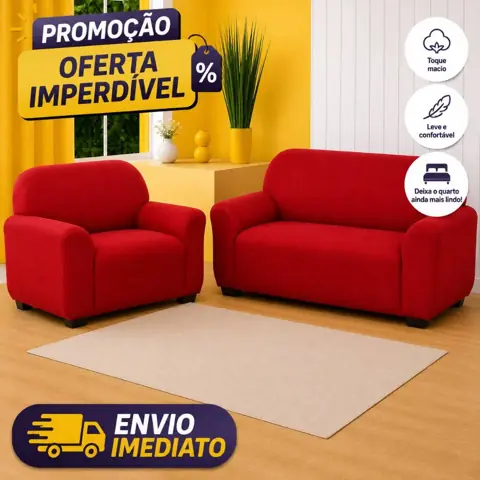 Kit Capa de sofá 2 e 3 lugares coladinha ligadinha lisa malha gel 100% poliéster