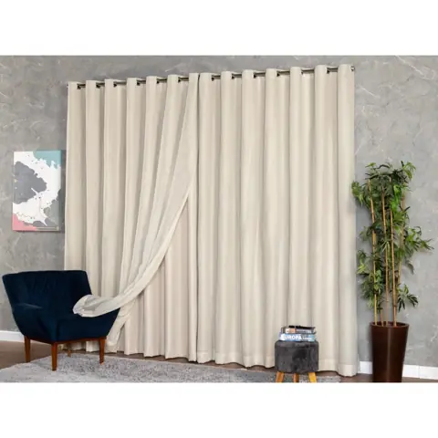 Cortina Voil Linho 4,00 x 2,30/2,40/2,50/2,60/2,70/2,80 c/ Forro Microfibra Alto Padrão