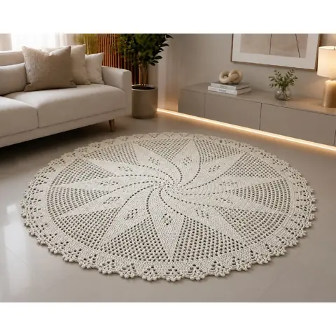 Tapete Redondo 1.6M Cor Cru Para Sala Quarto Copa Decorações. Produto Artesanal INCONFIOS - ( Diametro...
