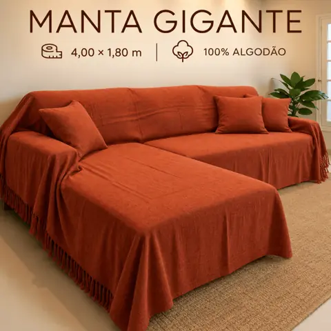 Manta Gigante para Sofá Retrátil e Cama King 4,00x1,80m 100% Algodão