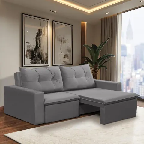 Sofá Retrátil 2 Lugares 1,80m Luna Suede Cinza Adonai Estofados