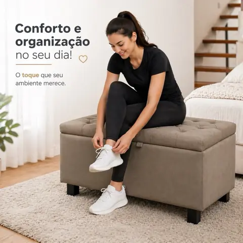 Sapateira Organizadora Bau Recamier Armazenamento Interno Solteiro 90cm Veludo Pes de Madeira