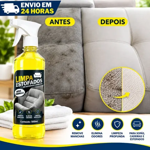 Limpa Estofado Spray Multiuso Perfumado Uso Residencial e Automotivo 500ML Bancos Carpetes Sofás