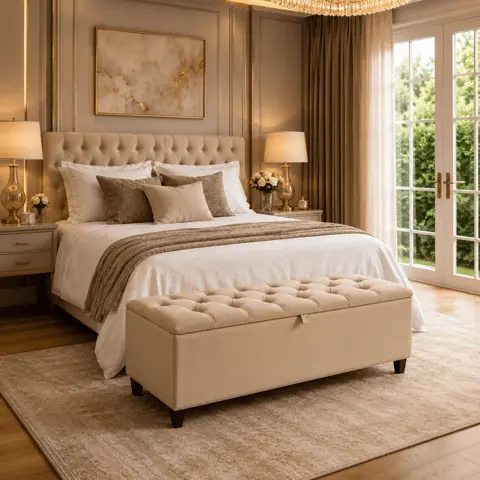 Baú Recamier Sara Capitonê Suede Estrutura Madeira Cama Casal Quarto Confortável Luxuoso Moderno Organizador...
