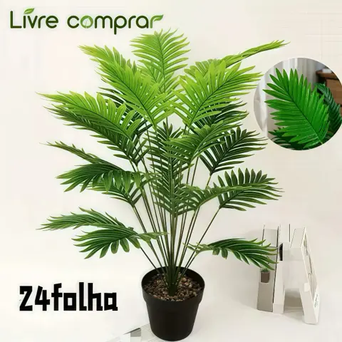 80CM 24Folhas Planta Artificial Palmeira Areca Real Toque