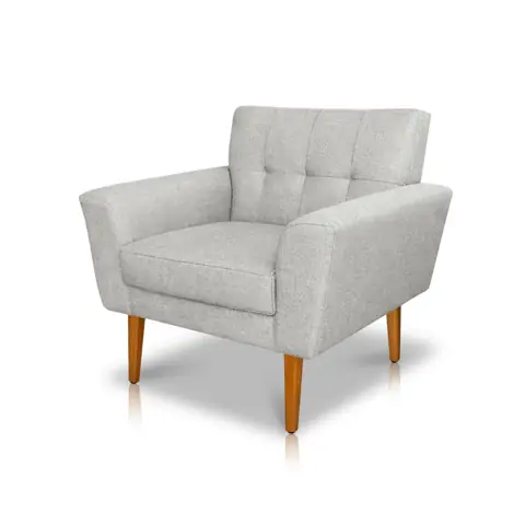 Poltrona Decorativa Bruna Luxo Estofada Para Sala de Estar Linho Cinza Pés Palito
