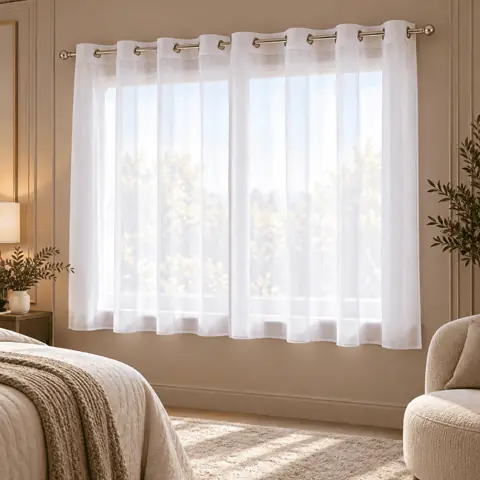 Cortina Estilo Voil 2,00 m x 1,40 m Transparente para Janela Sala e Quarto com Ilhós 2 Partes
