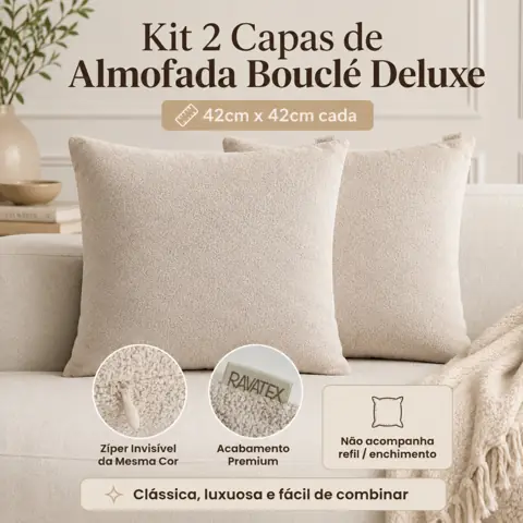 Kit 2 Capas para Almofada Bouclé Deluxe com Zíper Invisível 42cm x 42cm Toque Extra Macio