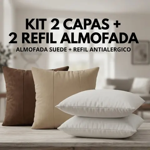 Kit Até 4 Capas Almofada Com Enchimento 40x40cm Tecido Suede Qualidade Zíper Escondido