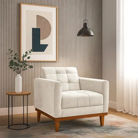 Poltrona Decorativa Estofada para Sala Assunção Tecido Linho