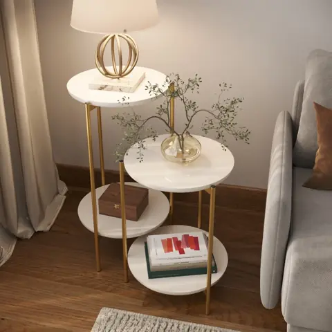 Conjunto 2 Mesa Lateral pés de aço para canto de sofá 100% mdf pintura laqueada borda chanfada Lunis