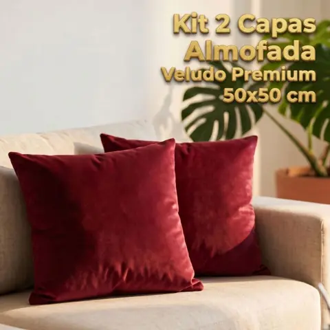 Kit 2 Capas Almofada 50x50 cm Veludo Premium Liso Quadrada Várias Cores Zíper Invisível, Toque Macio