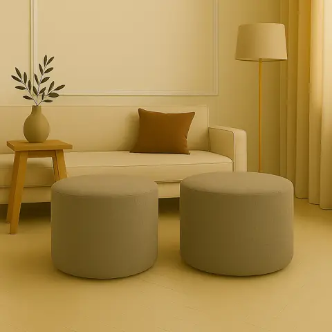 Kit 2 Puffs Aura Bouclé Decorativo Estilo Orgânico Redondo Sala Quarto Recepção - Nosso Canto
