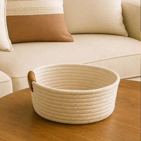 Cesto Corda de Algodão 100% Artesanal Costurado Estilo Boho Minimalista