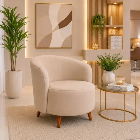 Poltrona Beatriz 1 Lugar Estofada Formas Orgânicas Tecido Boucle Pe De 15cm Visammer