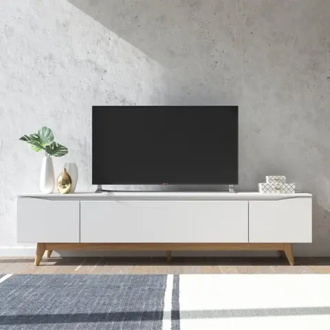 Rack para TV até 75 Polegadas MDF 219,5cm Pés em Madeira Maciça Flynt Off White/Natural Off White/Natural