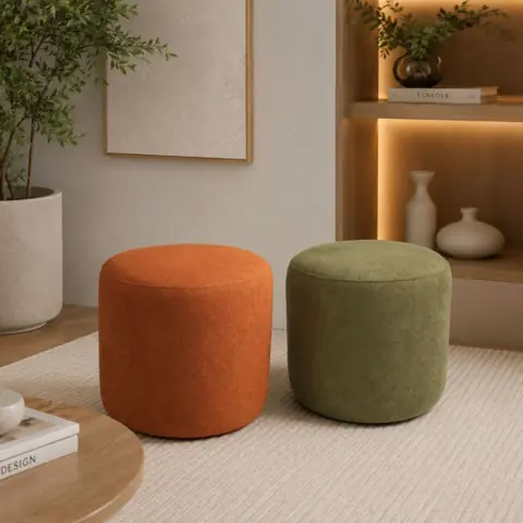 Kit 2 Puff Decorativo Redondo 40cm Tecido Boucle Puffe Organico para Sala Quarto