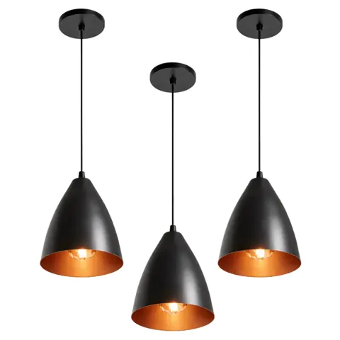 Kit 3 Pendente Luminária Modelo Vegas Lustre em Alumínio para casa Decoração Em Geral Escritorio