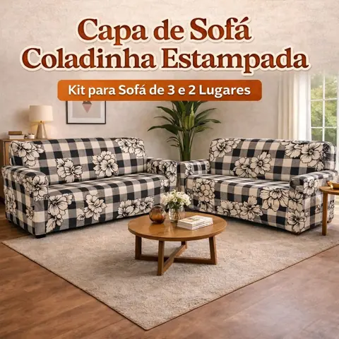 Jogo de capa para sofá de 3 e 2 Lugares Coladinha Estampada