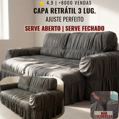 Capa Sofá Retrátil Reclinável 3 Lugares Elástico Reforçado Ajustável 1,70m a 2,30m