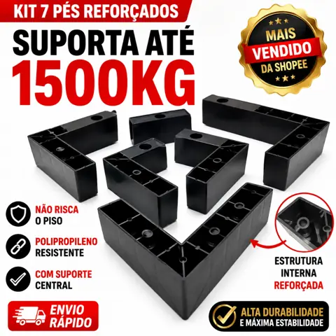 Pé Sofá Móveis Box Baú Armarios COMODAS Cantoneira L Reforçado Universal Preto Kit Completo