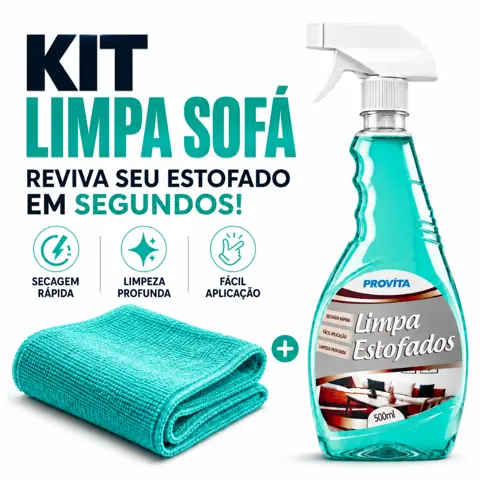 Kit Limpa Estofados 500ml Spray Perfumado + Pano Microfibra Premium Limpeza À Seco Sofá Banco Poltrona...